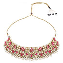 Etnico Gold Plated Traditional Floral Kundan & Pearl Choker Necklace Jewellery Earrings & Maang tikka Set For Women (Dark Pink)