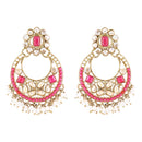 Etnico Gold Plated Traditional Floral Kundan & Pearl Choker Necklace Jewellery Earrings & Maang tikka Set For Women (Dark Pink)