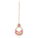 Etnico Gold Plated Traditional Floral Kundan & Pearl Choker Necklace Jewellery Earrings & Maang tikka Set For Women (Dark Pink)