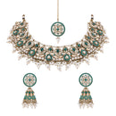 Etnico Gold Plated Traditional Kundan & Pearl Choker Necklace Jewellery Earrings & Maang tikka Set For Women (K7305G)