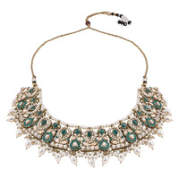 Etnico Gold Plated Traditional Kundan & Pearl Choker Necklace Jewellery Earrings & Maang tikka Set For Women (K7305G)
