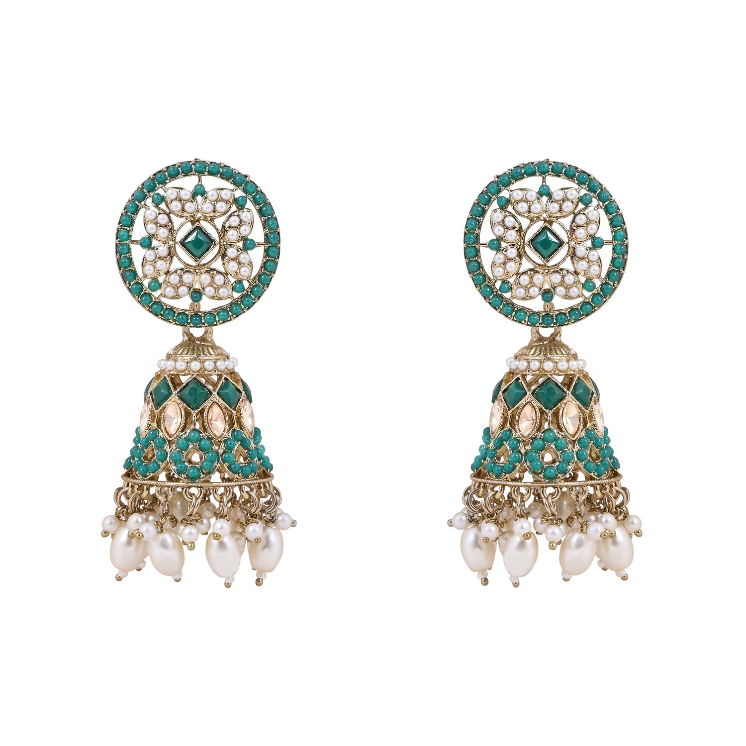 Etnico Gold Plated Traditional Kundan & Pearl Choker Necklace Jewellery Earrings & Maang tikka Set For Women (K7305G)