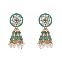 Etnico Gold Plated Traditional Kundan & Pearl Choker Necklace Jewellery Earrings & Maang tikka Set For Women (K7305G)