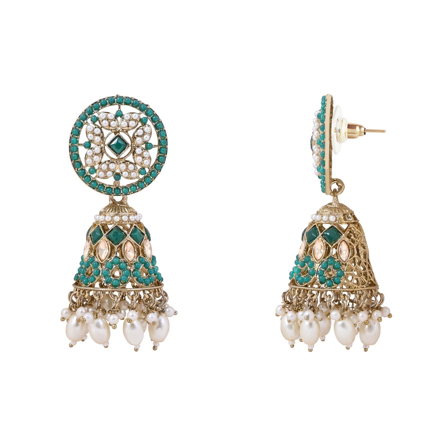 Etnico Gold Plated Traditional Kundan & Pearl Choker Necklace Jewellery Earrings & Maang tikka Set For Women (K7305G)
