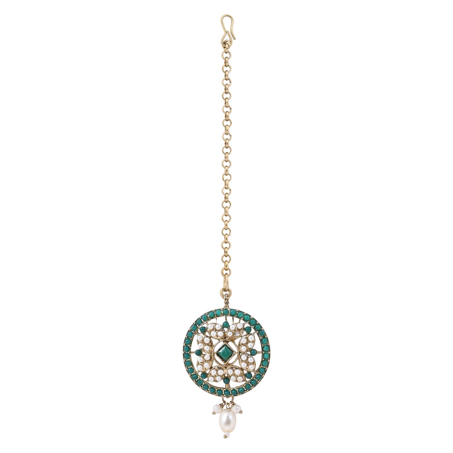 Etnico Gold Plated Traditional Kundan & Pearl Choker Necklace Jewellery Earrings & Maang tikka Set For Women (K7305G)