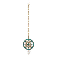 Etnico Gold Plated Traditional Kundan & Pearl Choker Necklace Jewellery Earrings & Maang tikka Set For Women (K7305G)