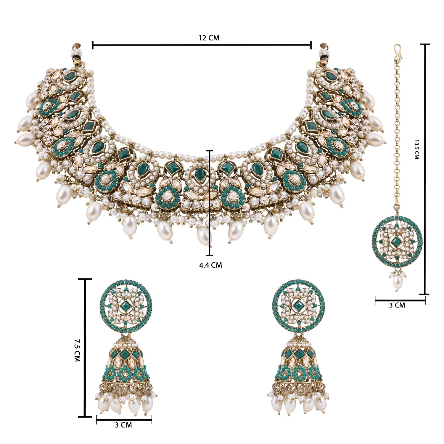 Etnico Gold Plated Traditional Kundan & Pearl Choker Necklace Jewellery Earrings & Maang tikka Set For Women (K7305G)