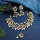 Etnico Gold Plated Traditional Kundan & Pearl Choker Necklace Jewellery Earrings & Maang tikka Set For Women (Muli-color)