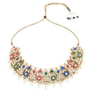 Etnico Gold Plated Traditional Kundan & Pearl Choker Necklace Jewellery Earrings & Maang tikka Set For Women (Muli-color)