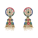 Etnico Gold Plated Traditional Kundan & Pearl Choker Necklace Jewellery Earrings & Maang tikka Set For Women (Muli-color)