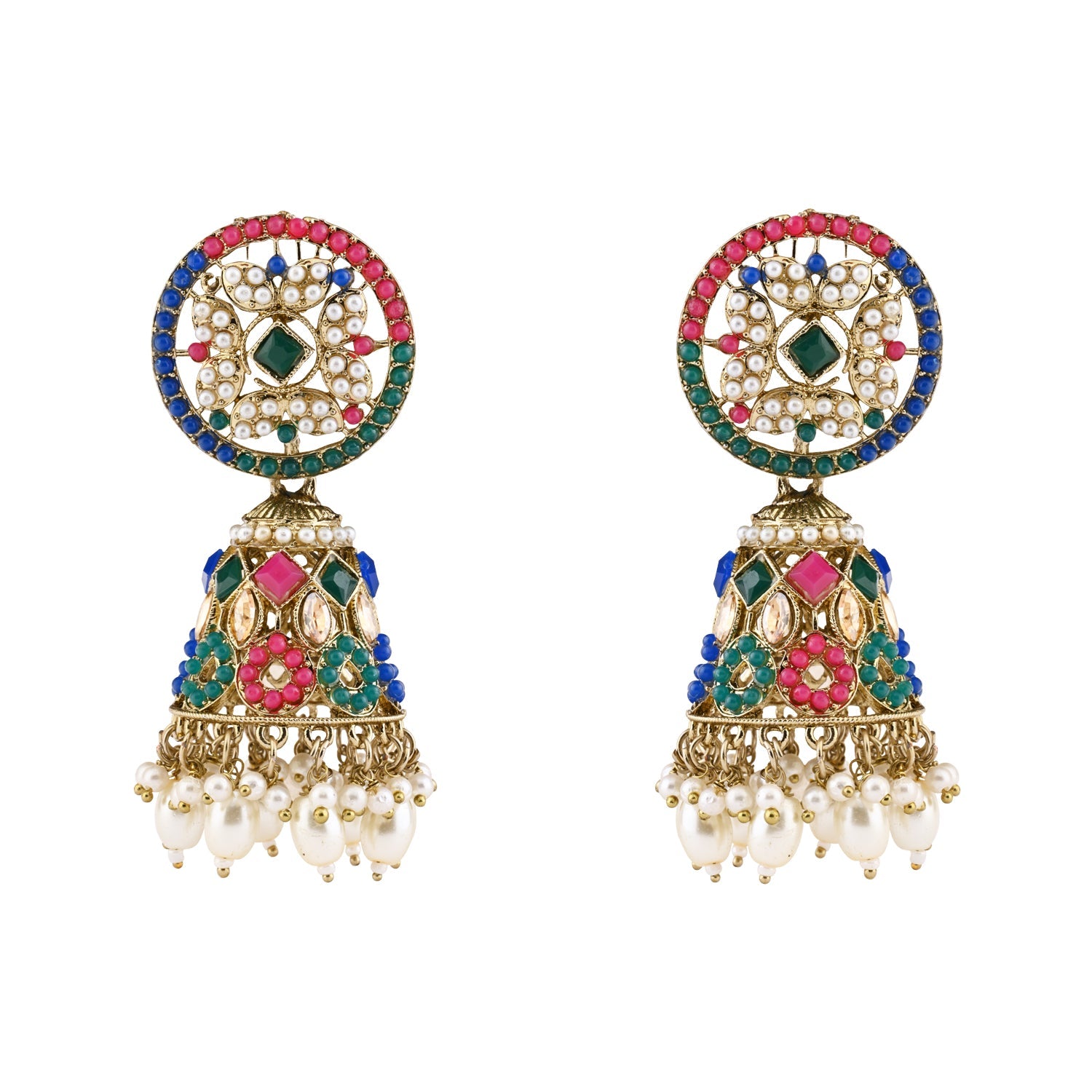 Etnico Gold Plated Traditional Kundan & Pearl Choker Necklace Jewellery Earrings & Maang tikka Set For Women (Muli-color)