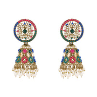 Etnico Gold Plated Traditional Kundan & Pearl Choker Necklace Jewellery Earrings & Maang tikka Set For Women (Muli-color)