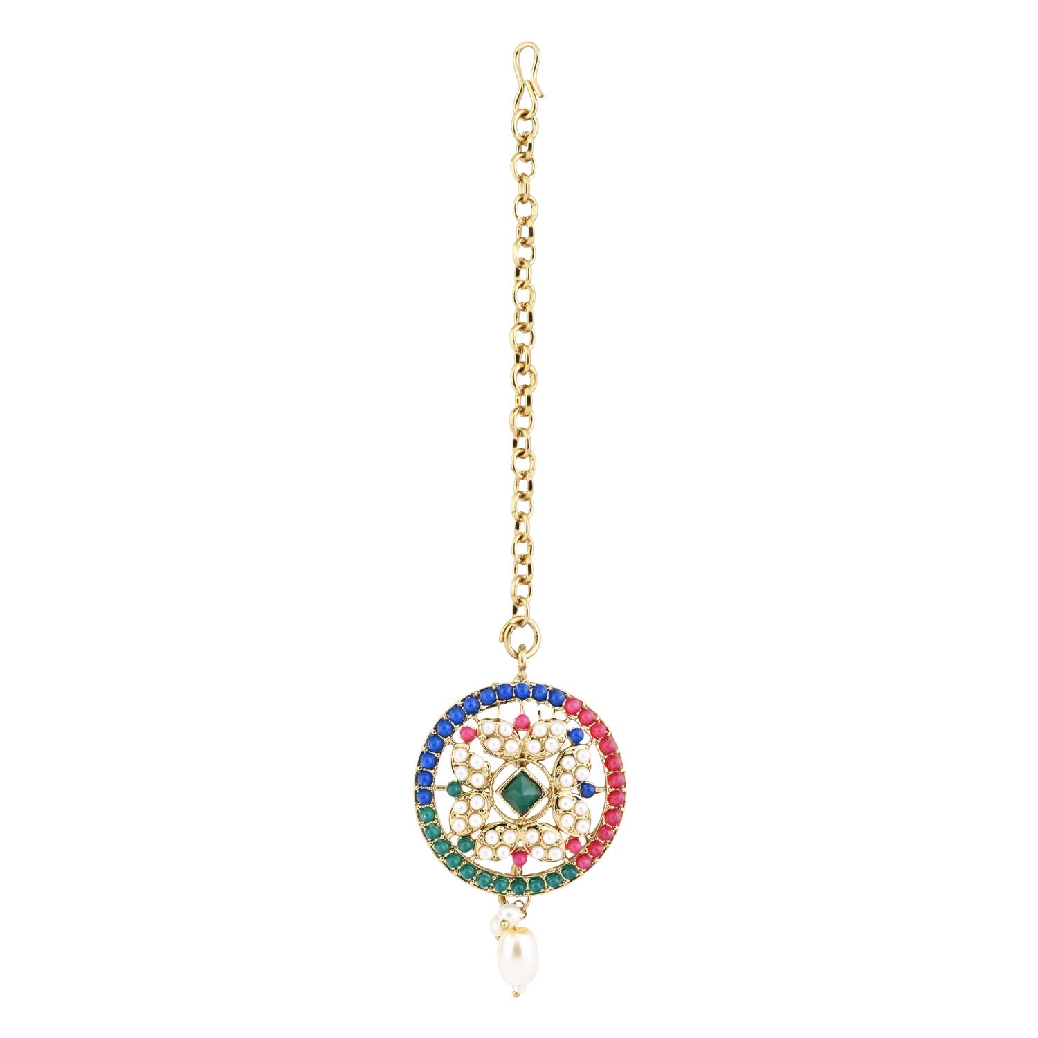 Etnico Gold Plated Traditional Kundan & Pearl Choker Necklace Jewellery Earrings & Maang tikka Set For Women (Muli-color)