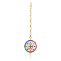 Etnico Gold Plated Traditional Kundan & Pearl Choker Necklace Jewellery Earrings & Maang tikka Set For Women (Muli-color)