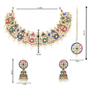 Etnico Gold Plated Traditional Kundan & Pearl Choker Necklace Jewellery Earrings & Maang tikka Set For Women (Muli-color)