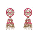 Etnico Gold Plated Traditional Kundan & Pearl Choker Necklace Jewellery Earrings & Maang tikka Set For Women (Dark Pink)