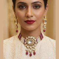 Knigght Angel Traditional Kundan Stone Pearl And Beads Choker Necklace Set