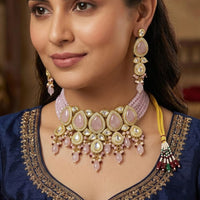 Knigght Angel Traditional Kundan Stone Pearl And Beads Choker Necklace Set
