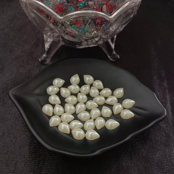 Kriaa White Drop Shape Flat Back Pastable Acrylic Half Beads For Jewellery DIY