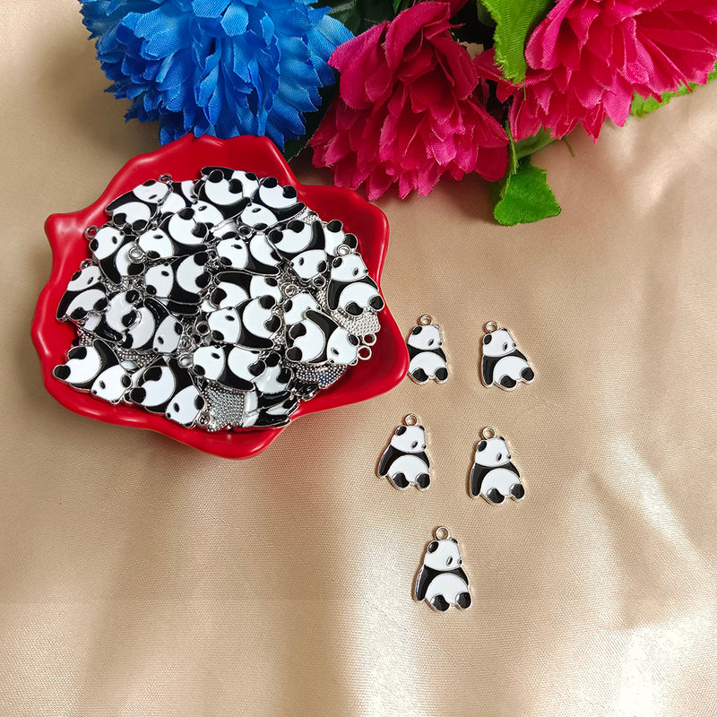 Kriaa Beads Silver Plated Cute Panda Pendant For Jewellery Making DIY