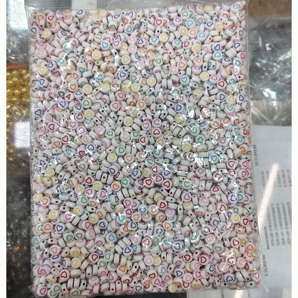 Kriaa Round Beads with Heart Prints for DIY Jewelry & Crafts