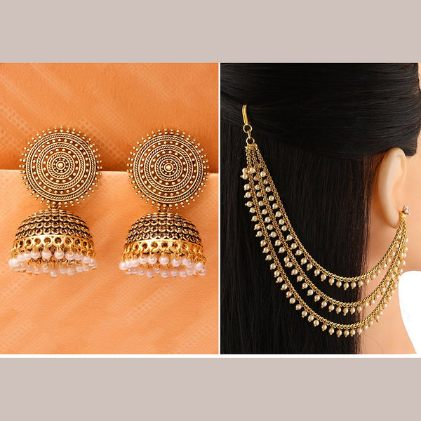 Mahavir Gold Plated Jhumki With Kanchain Earrings