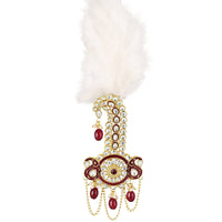 Mahi Royal Safa Kalangi for Groom with Feather and Red Beads | Traditional Dulha Sarpech Brooch | Wedding Sherwani Turban Pin for Men (KL1001021G)