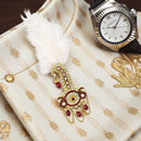 Mahi Royal Safa Kalangi for Groom with Feather and Red Beads | Traditional Dulha Sarpech Brooch | Wedding Sherwani Turban Pin for Men (KL1001021G)