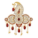 Mahi Royal Red Crystals Safa Kalangi for Groom | Traditional Wedding Pagdi Brooch with Gold Plating and Beads (KL1001023G)