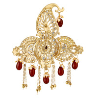 Mahi Royal Red Crystals Safa Kalangi for Groom | Traditional Wedding Pagdi Brooch with Gold Plating and Beads (KL1001023G)