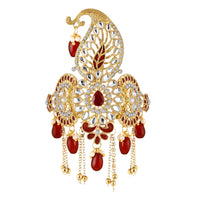 Mahi Royal Red Crystals Safa Kalangi for Groom | Traditional Wedding Pagdi Brooch with Gold Plating and Beads (KL1001023G)