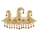 Mahi Royal Red crystals Pearl Safa Kalangi for Groom | Gold Plated Wedding Turban Brooch with Red Stones and Beads (KL1001025G)