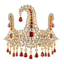 Mahi Royal Red crystals Pearl Safa Kalangi for Groom | Gold Plated Wedding Turban Brooch with Red Stones and Beads (KL1001025G)