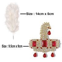 Mahi Premium Groom Kalangi for Wedding | Gold-Plated with Red White Crystals & Feather | Men’s Safa Pagdi Brooch | Rajputi Maharaja Style Turban Pin (KL1001026GRed)