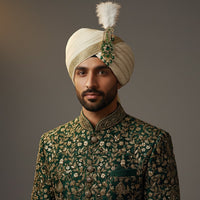 Mahi Royal Green Meenakari Enamelled Kalangi with White Feather (Pagdi/Safa Brooch) for Groom (KL1001027GGre)