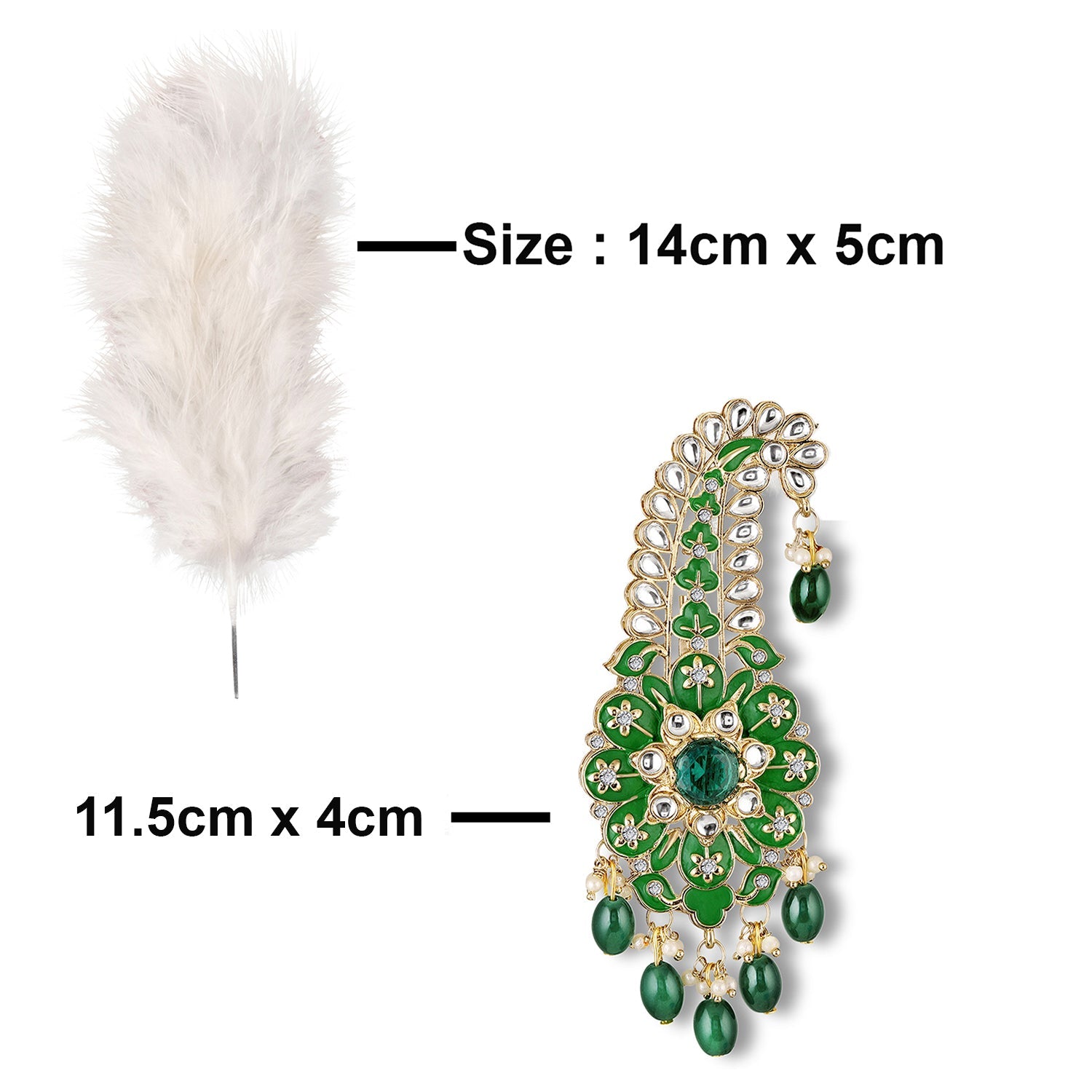 Mahi Royal Green Meenakari Enamelled Kalangi with White Feather (Pagdi/Safa Brooch) for Groom (KL1001027GGre)