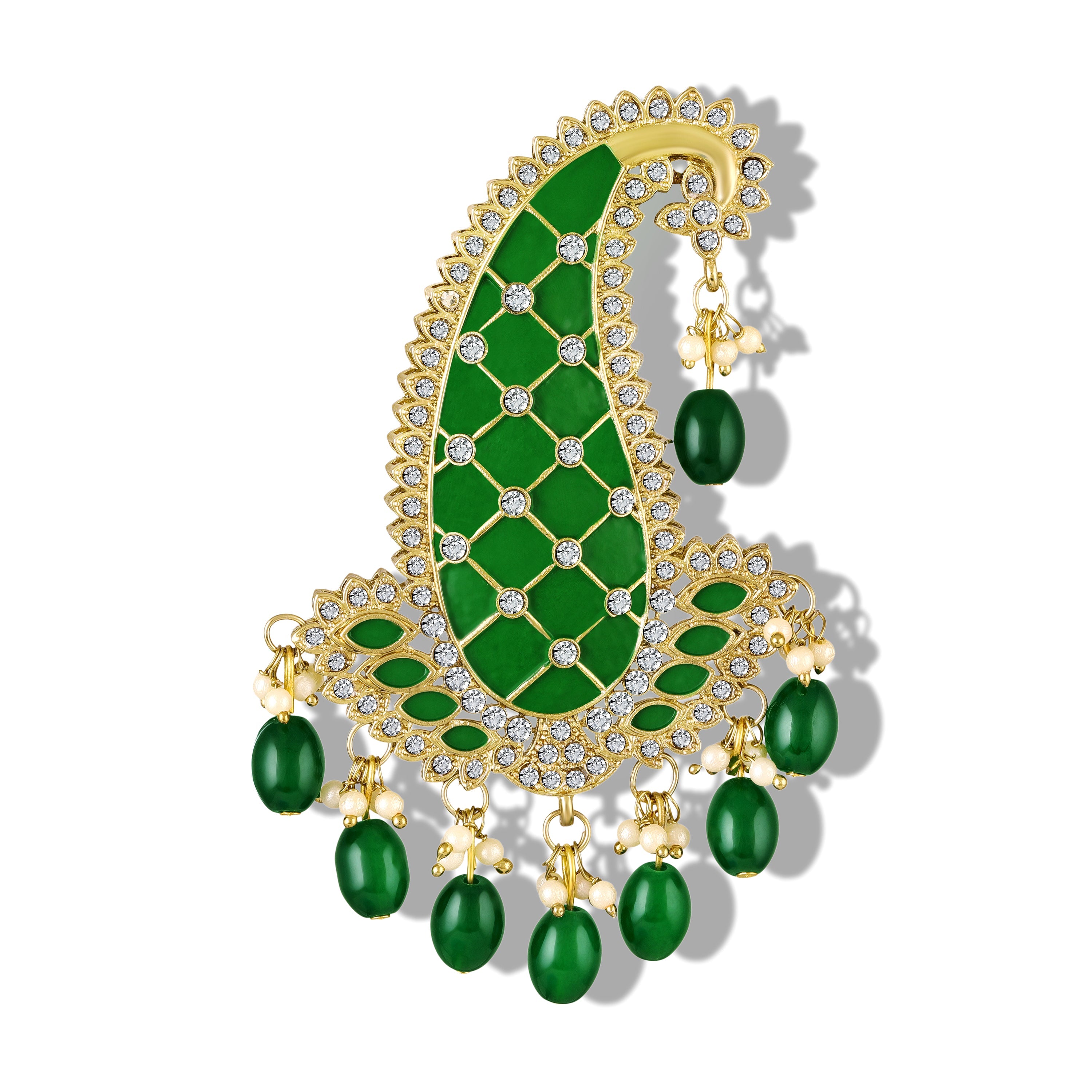 Mahi Royal Green Meenakari Enamelled Kalangi with White Crystals (Pagdi/Safa Brooch) for Groom (KL1001028GGre)