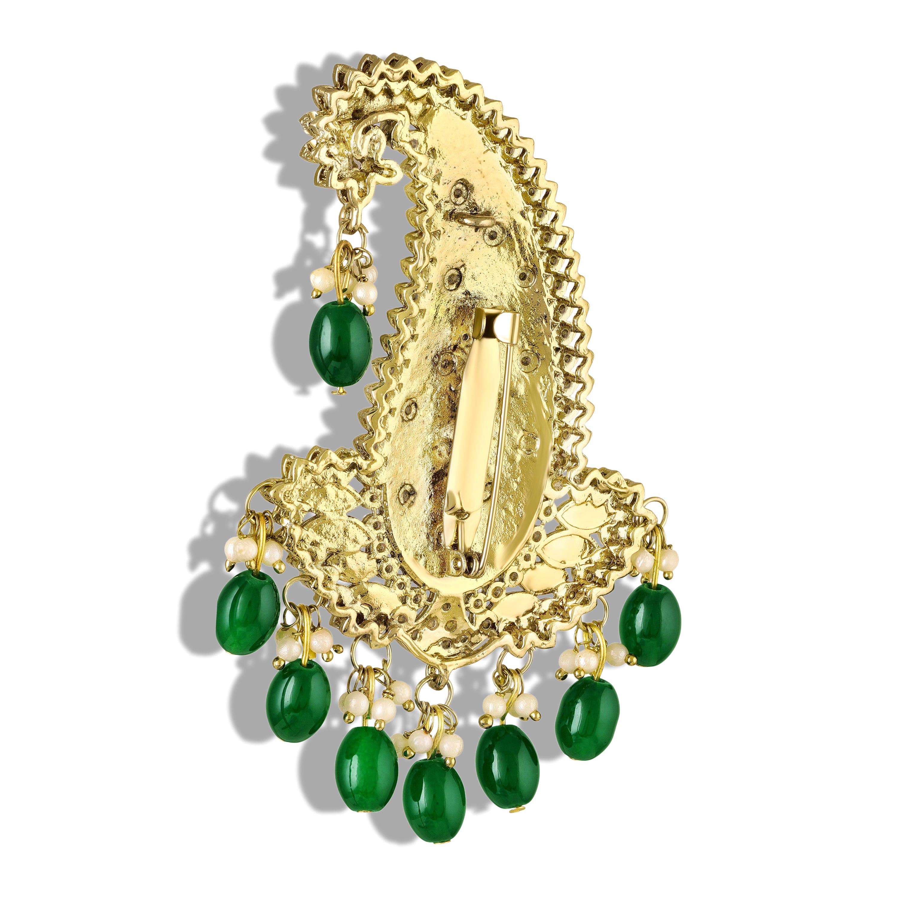 Mahi Royal Green Meenakari Enamelled Kalangi with White Crystals (Pagdi/Safa Brooch) for Groom (KL1001028GGre)