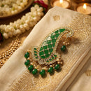 Mahi Royal Green Meenakari Enamelled Kalangi with White Crystals (Pagdi/Safa Brooch) for Groom (KL1001028GGre)