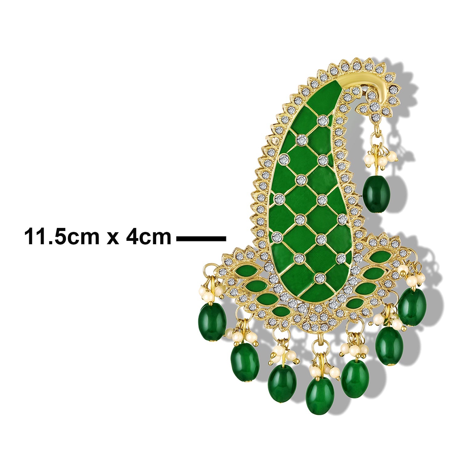 Mahi Royal Green Meenakari Enamelled Kalangi with White Crystals (Pagdi/Safa Brooch) for Groom (KL1001028GGre)