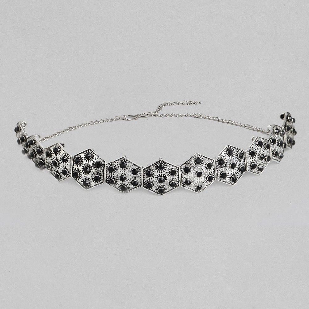 Darshana Jewels Designer Oxidised Plated Black Stone Collar Necklace For Girls and Women