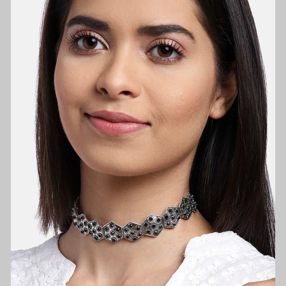 Darshana Jewels Designer Oxidised Plated Black Stone Collar Necklace For Girls and Women