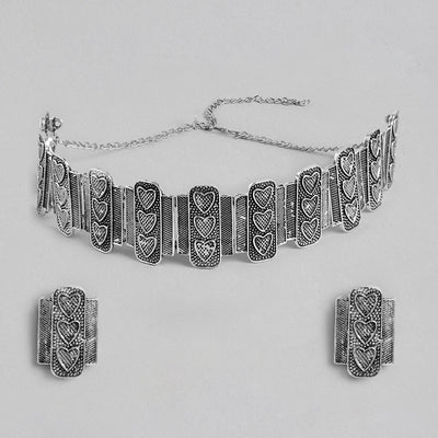 Darshana Jewels Oxidised Plated Heart Shape Choker Necklace Set