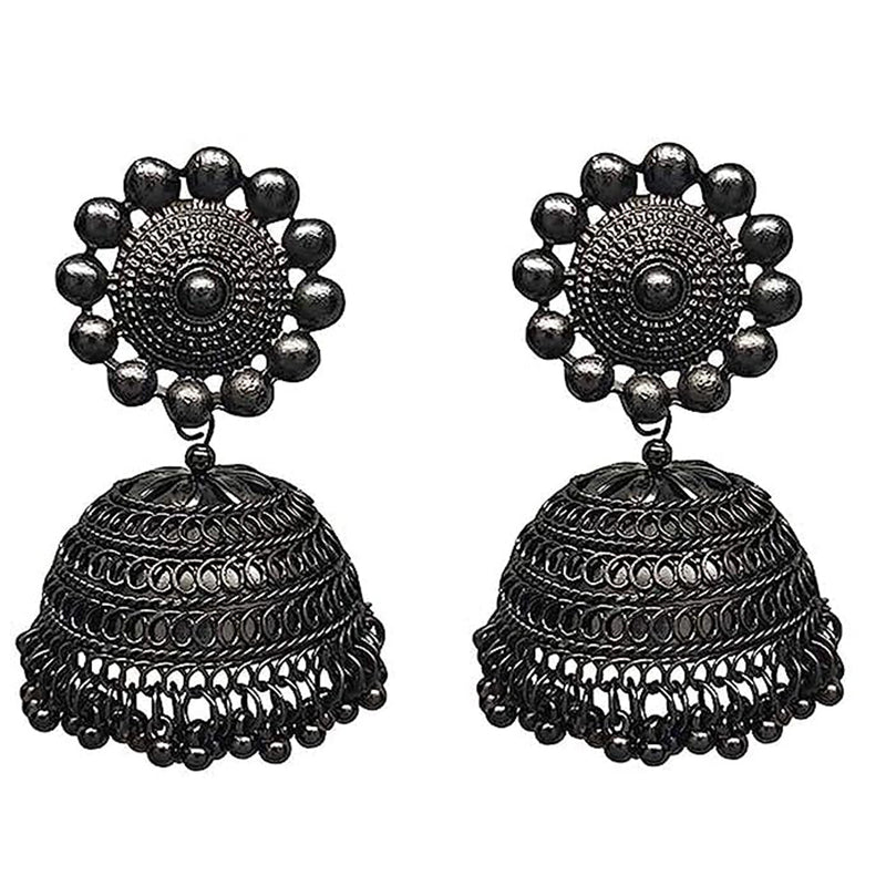 Subhag Alankar Black Attractived jhumki earrings in stone flower design