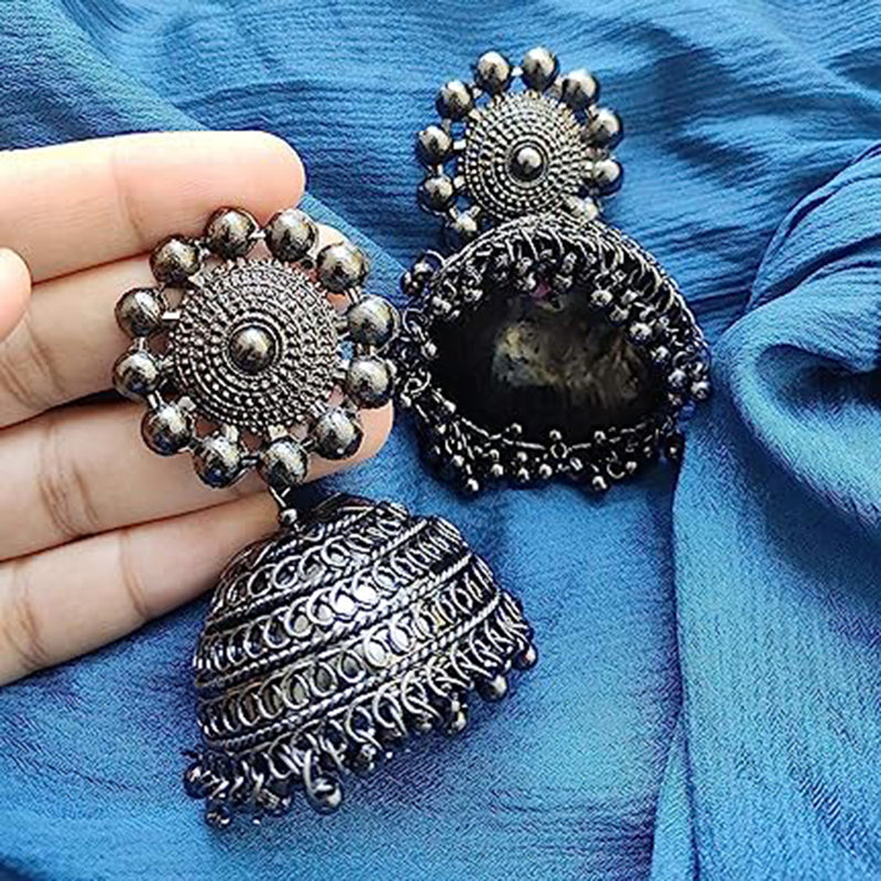 Subhag Alankar Black Attractived jhumki earrings in stone flower design