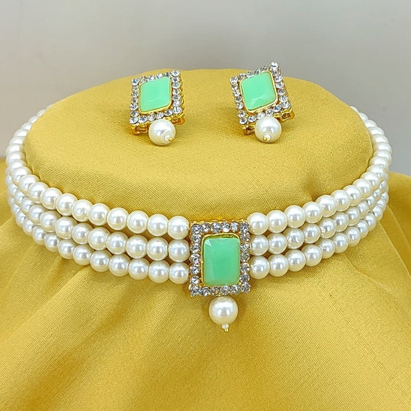 Bhavi Jewels Gold Plated Austrian Stone And Pearls Choker Necklace Set