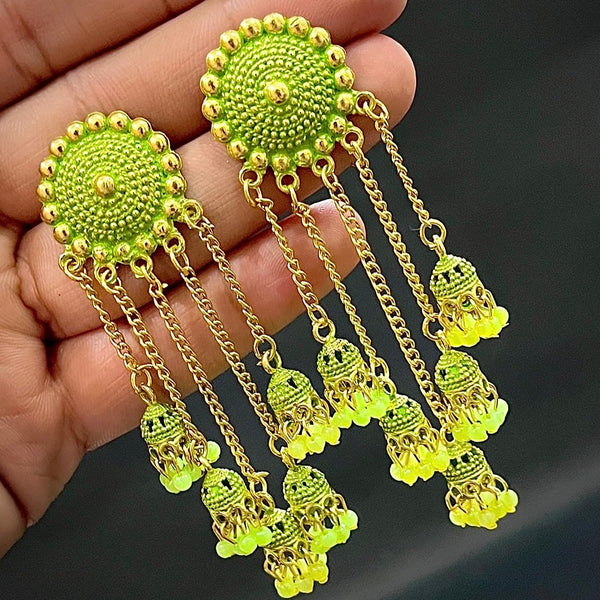 Subhag Alankar Light Green Stylish & Party Wear Danglers Latest Collection 5 Layer Latkan Earrings for Girls and Women.Alloy Drops & Danglers