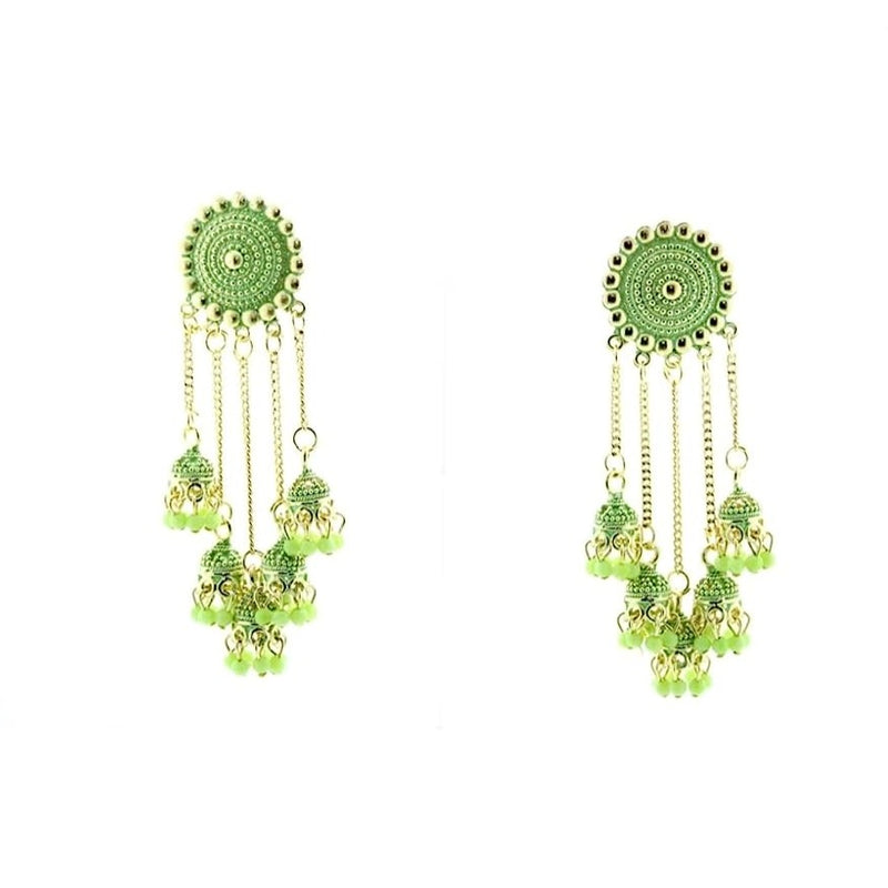 Subhag Alankar Light Green Stylish & Party Wear Danglers Latest Collection 5 Layer Latkan Earrings for Girls and Women.Alloy Drops & Danglers