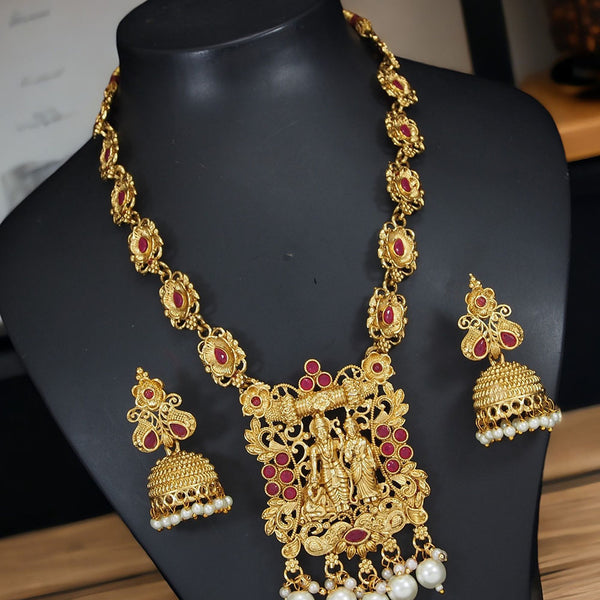 Lalso Beautiful Premium Gold Plated Maroon Ramparivaar Temple Necklace Jewelry set