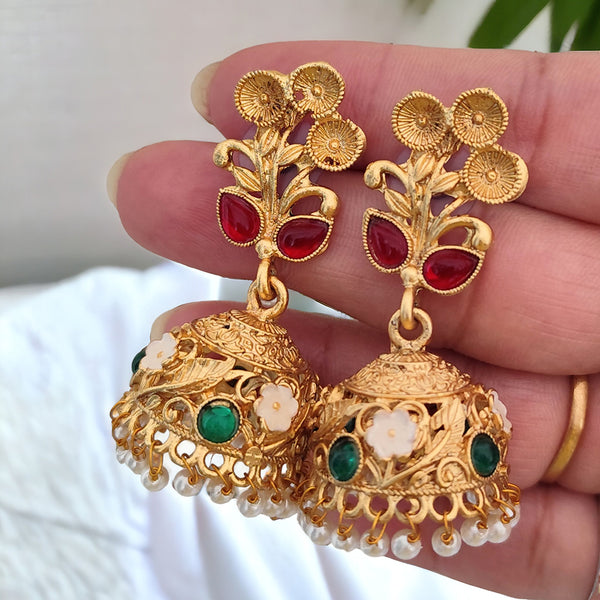 Lalso Lifestyle Matte Gold Plated Meenakari Jhumka Earring